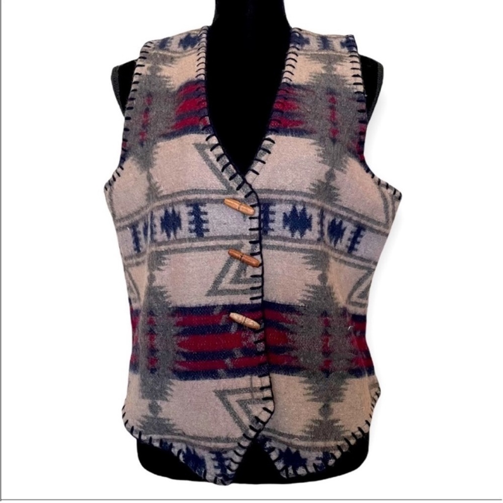 Solutions Aztec vintage wool cotton blend button down Western cowboy vest size M